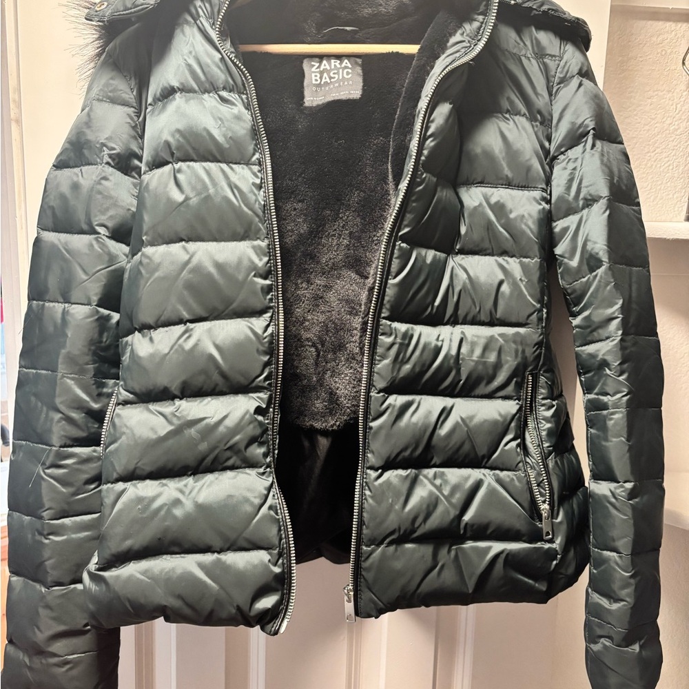 Zara Women's Dark Gray Puffer Coat